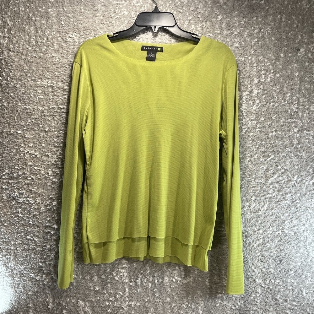 Babette Layered Semi-Sheer Blouse Top Pullover L Green Vacation Preppy Casual